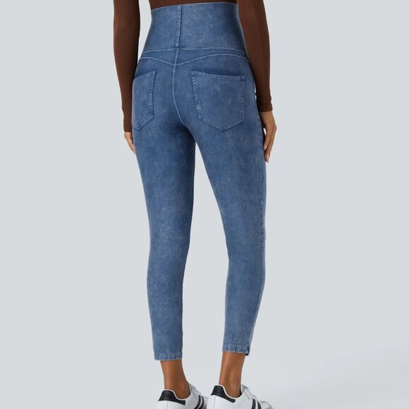 Halara Flex Super High Waist Stretchy Knit Denim Maternity 7/8 Leggings - Picture 2 of 5